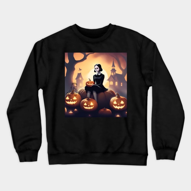 Wednesday Addams Pumpkin Crewneck Sweatshirt by blaurensharp00@gmail.com